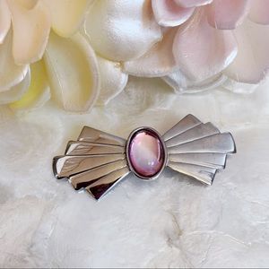 Art Deco Silver Tone Faux Purple Cabochon Brooch